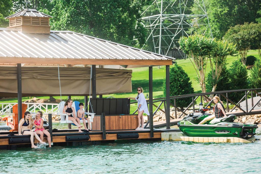 family enjoying custom dock